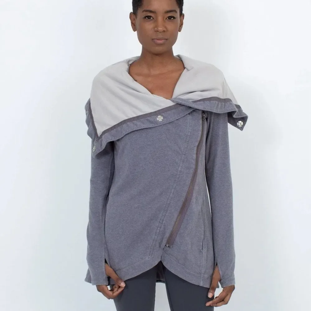 Lululemon ‘Method Wrap’ Gray Cowl Neck Asymmetrical Zip Up Jacket